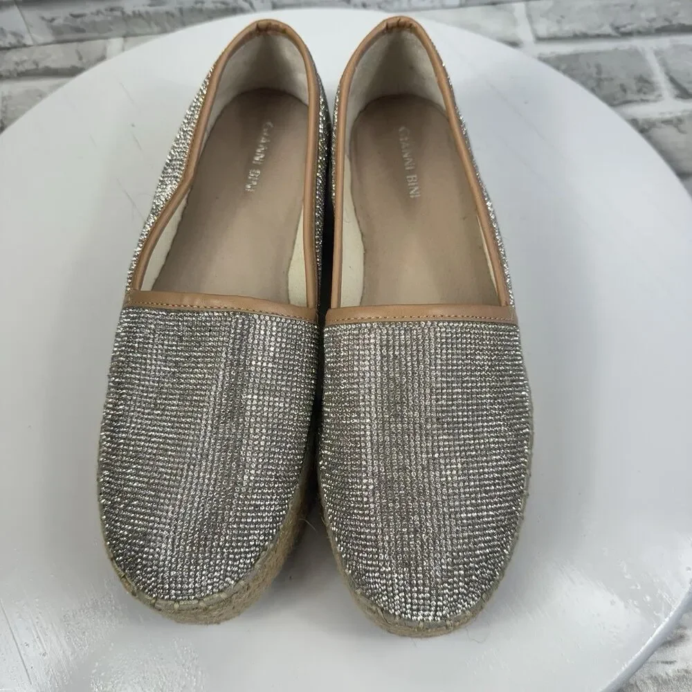 Gianni Bini Bruxie Women's Size 9 Silver Rhinestone Slip On Platform Espadrilles
